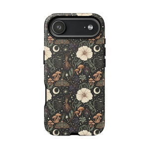 Mystic Night Floral Phone Case, Moon Moths & Mushroom Pattern Tough - Mobile Cases