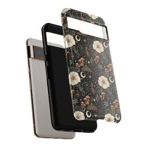 Mystic Night Floral Phone Case, Moon Moths & Mushroom Pattern Tough - Mobile Cases