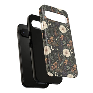 Mystic Night Floral Phone Case, Moon Moths & Mushroom Pattern Tough - Mobile Cases