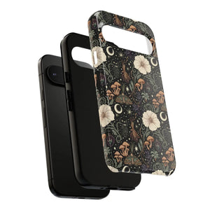 Mystic Night Floral Phone Case, Moon Moths & Mushroom Pattern Tough - Mobile Cases