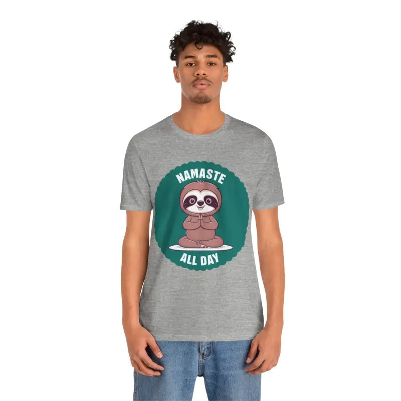 Namaste All Day Sloth Yoga Unisex Jersey Tee - Comfy & Quality - Athletic Heather / s T-shirt