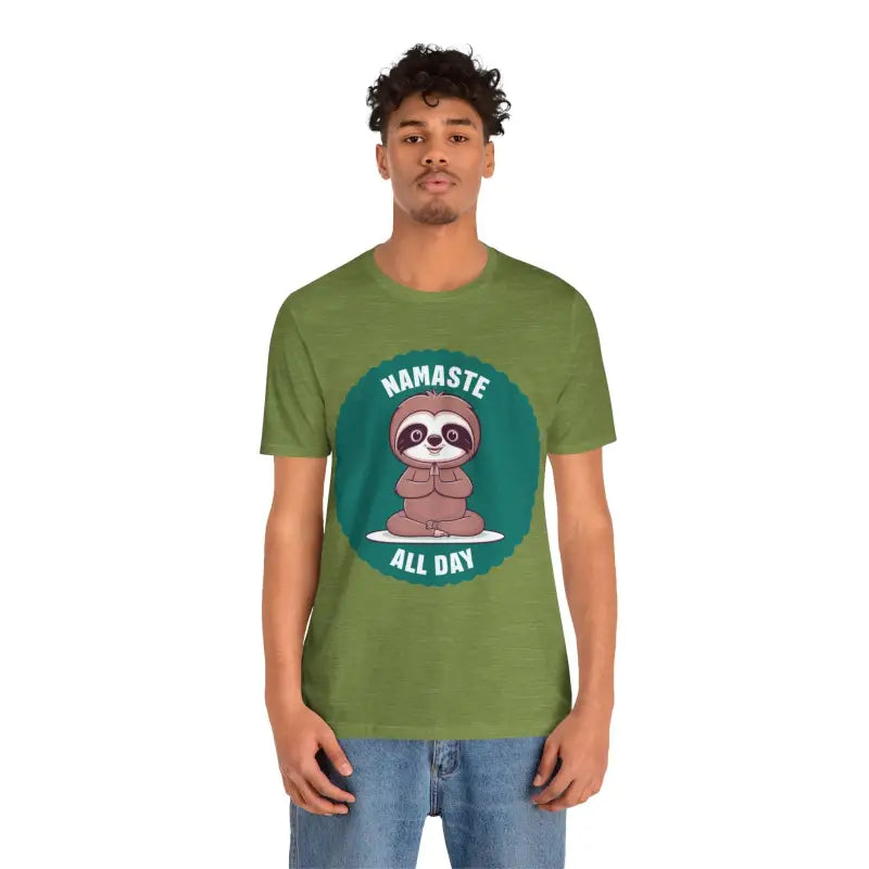 Namaste All Day Sloth Yoga Unisex Jersey Tee - Comfy & Quality - Heather Green / s T-shirt