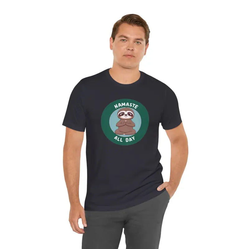 Get your Zen on with Namaste Sloth Yoga Unisex Jersey Tee - Dark Grey / s T-shirt