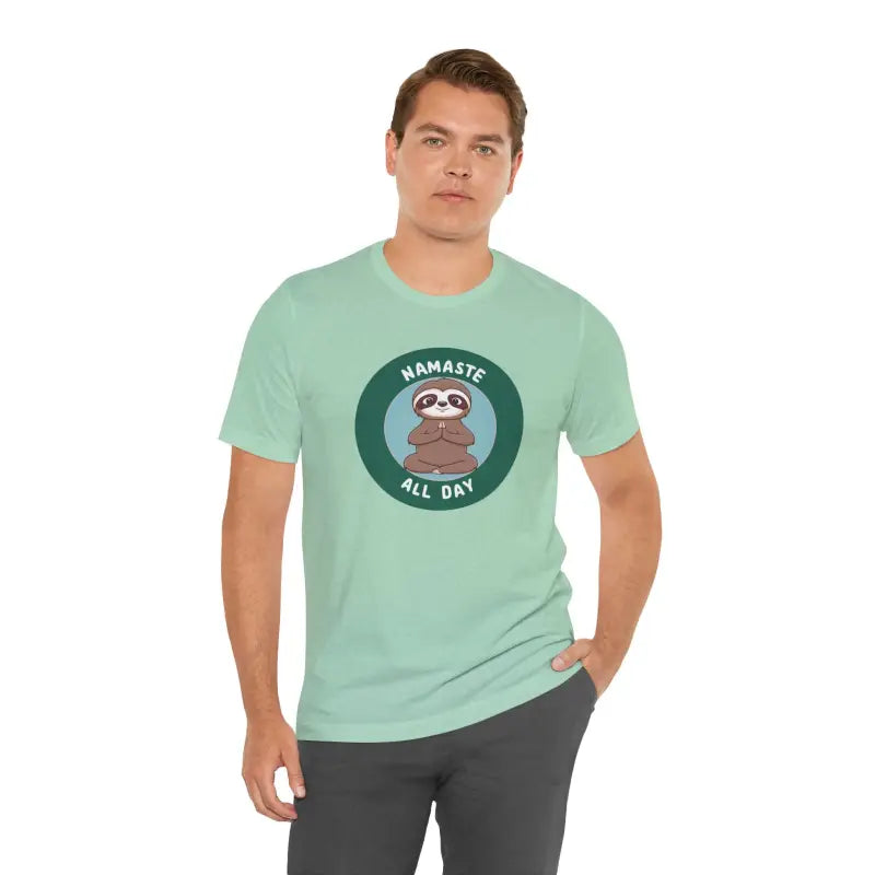 Get your Zen on with Namaste Sloth Yoga Unisex Jersey Tee - Heather Mint / s T-shirt