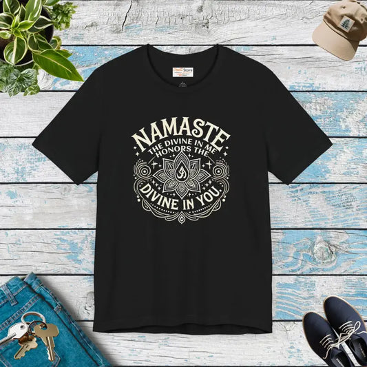 Namaste Unisex Jersey Short Sleeve Tee - Embrace the Divine - Black / s T-shirt