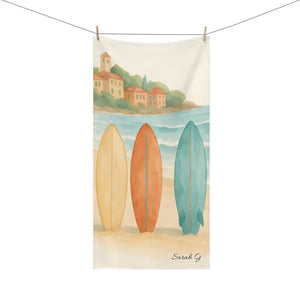 Surfboard Beach Towel Coastal Watercolor Design - Dipaliz - White / 30’’ × 60’’ - Towels