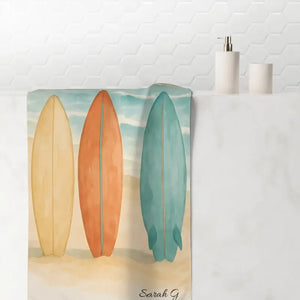 Surfboard Beach Towel Coastal Watercolor Design - Dipaliz - White / 30’’ × 60’’ - Towels