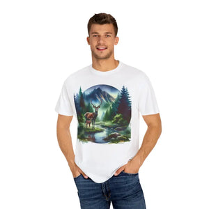 Outdoor Enthusiast Tee - Nature Scene Print Deer Graphic - Dipaliz - T-shirts