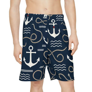 Premium Nautical Anchor Print Men’s Sports Shorts - Dipaliz - Xs