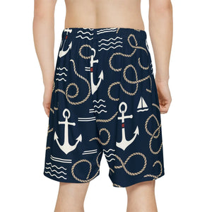 Premium Men’s Sports Shorts - Nautical Anchor Print - Dipaliz