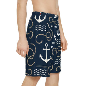 Premium Men’s Sports Shorts - Nautical Anchor Print - Dipaliz
