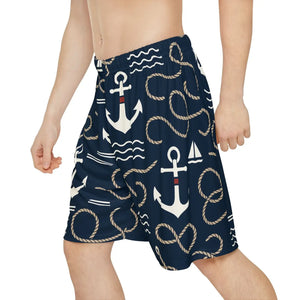 Premium Men’s Sports Shorts - Nautical Anchor Print - Dipaliz