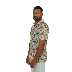 Nautical Hawaiian Camp Shirt - Teal Linen Texture - Dipaliz - Shirts