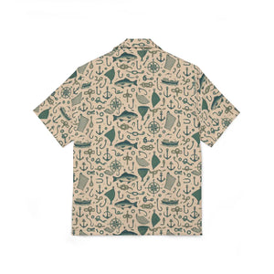 Nautical Hawaiian Camp Shirt - Teal Linen Texture - Dipaliz - Shirts
