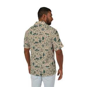 Nautical Hawaiian Camp Shirt - Teal Linen Texture - Dipaliz - Shirts