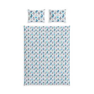 Nautical Cotton Bed Set – Blue Sailboat Pattern - Dipaliz - Bedding Sets