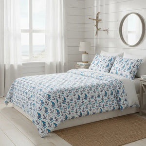 Nautical Cotton Bed Set – Blue Sailboat Pattern - Dipaliz - Bedding Sets