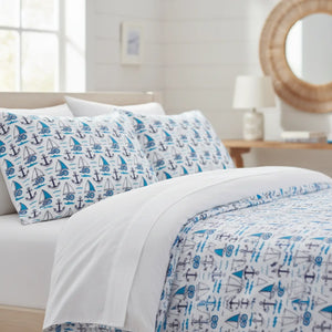 Nautical Cotton Bed Set – Blue Sailboat Pattern - Dipaliz - Bedding Sets