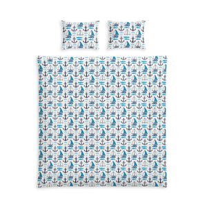 Nautical Cotton Bed Set – Blue Sailboat Pattern - Dipaliz - Bedding Sets