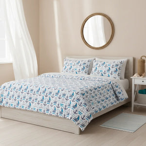 Nautical Cotton Bed Set – Blue Sailboat Pattern - Dipaliz - Bedding Sets