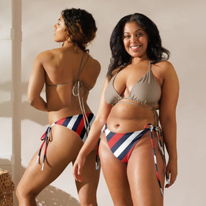Nautical Stripe Recycled String Bikini Bottom | Upf50+ - Swim Briefs - Xs