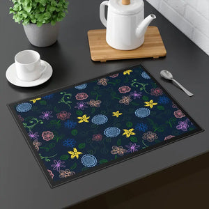 Floral Pattern Navy Blue Cotton Placemat - Dipaliz - 18’’ × 14’’ - Placemats