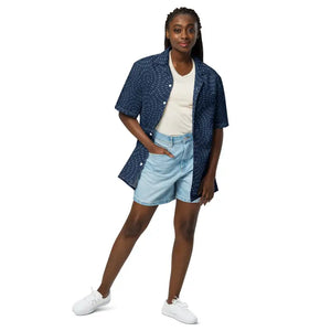 Button Shirt - Navy Blue Pattern Unisex Eco Cool Style - Dipaliz Xs