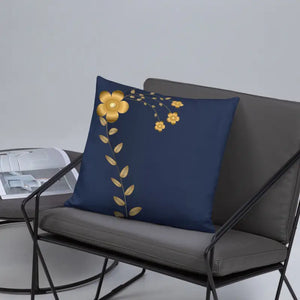 Navy Blue Throw Pillow - Lovely Floral Gold Pattern - Dipaliz - Pillows