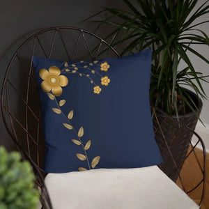 Navy Blue Throw Pillow - Lovely Floral Gold Pattern - Dipaliz - Pillows