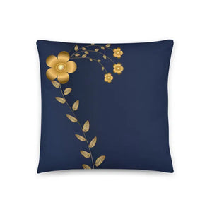 Navy Blue Throw Pillow - Lovely Floral Gold Pattern - Dipaliz - 18″×18″ - Pillows