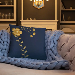Navy Blue Throw Pillow - Lovely Floral Gold Pattern - Dipaliz - Pillows