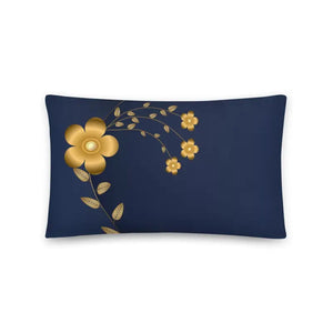 Navy Blue Throw Pillow - Lovely Floral Gold Pattern - Dipaliz - 20″×12″ - Pillows