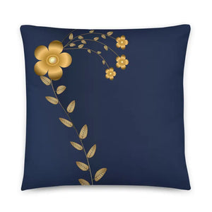 Navy Blue Throw Pillow - Lovely Floral Gold Pattern - Dipaliz - 22″×22″ - Pillows