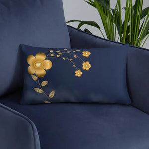 Navy Blue Throw Pillow - Lovely Floral Gold Pattern - Dipaliz - Pillows