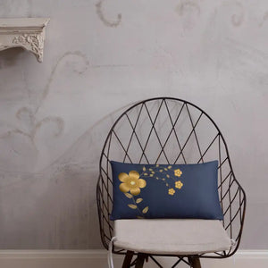 Navy Blue Throw Pillow - Lovely Floral Gold Pattern - Dipaliz - Pillows