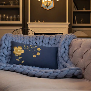 Navy Blue Throw Pillow - Lovely Floral Gold Pattern - Dipaliz - Pillows