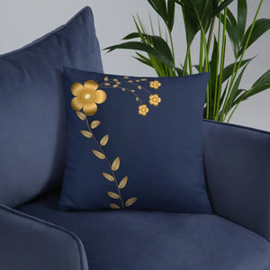 Navy Blue Throw Pillow - Lovely Floral Gold Pattern - Dipaliz - Pillows