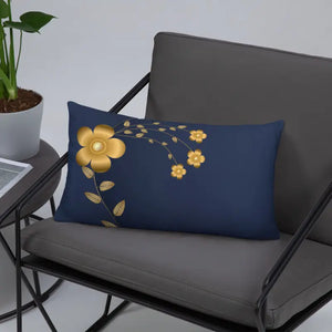 Navy Blue Throw Pillow - Lovely Floral Gold Pattern - Dipaliz - Pillows