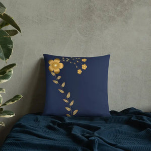 Navy Blue Throw Pillow - Lovely Floral Gold Pattern - Dipaliz - Pillows