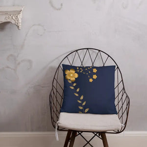 Navy Blue Throw Pillow - Lovely Floral Gold Pattern - Dipaliz - Pillows