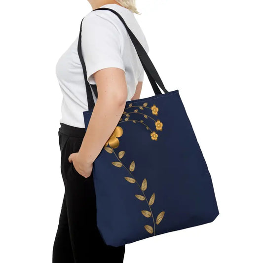 Navy Blue & Gold Flowers Tote: Effortless Style and Sophistication - Large Bags