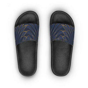 Navy Blue Slide Sandals Golden Pattern Summer Comfort - Dipaliz - Black Sole / us 5