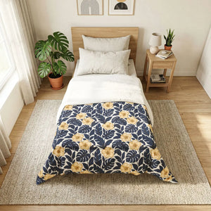 Navy Blue Leaves Cotton Comforter – Queen - Dipaliz - Quilts & Comforters