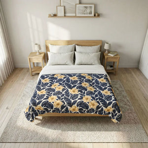 Navy Blue Leaves Cotton Comforter – Queen - Dipaliz - Quilts & Comforters