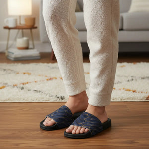 Navy Blue Slide Sandals – Golden Pattern Summer - Dipaliz