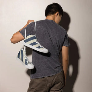 Navy Blue Stripes Canvas Sneakers - Faux Leather Toe - Dipaliz