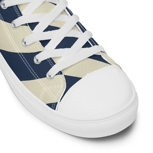 Navy Blue Stripes Canvas Sneakers - Faux Leather Toe - Dipaliz