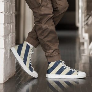 Navy Blue Stripes Canvas Sneakers - Faux Leather Toe - Dipaliz