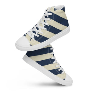 Navy Blue Stripes Canvas Sneakers - Faux Leather Toe - Dipaliz