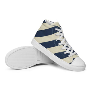 Navy Blue Stripes Canvas Sneakers - Faux Leather Toe - Dipaliz